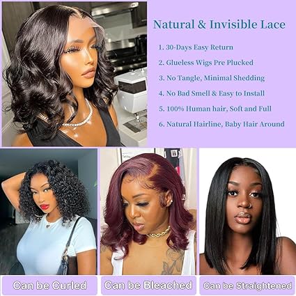 13x4 Body Wave HD Lace Front Wigs Human Hair Glueless Bob Wigs