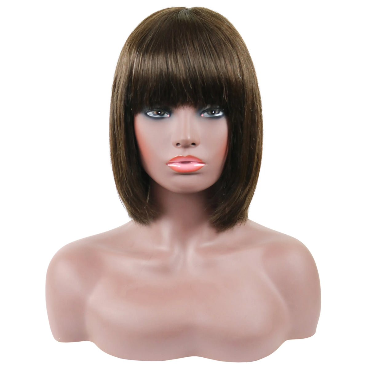 Short Straight Bob Wig 100% Human Hair With Full Bangs 10 Inches