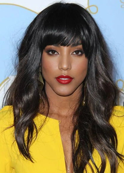 Natural Looking Women's Long Wave Body Wavy Human Hair Wigs With Bangs Lace Front Wigs 22Inch