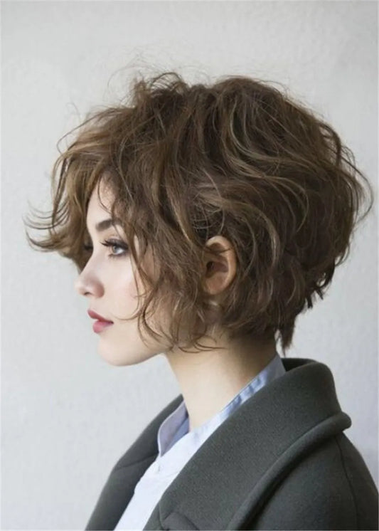 Short Bob Wavy Human Hair Women Wigs 12 Inches