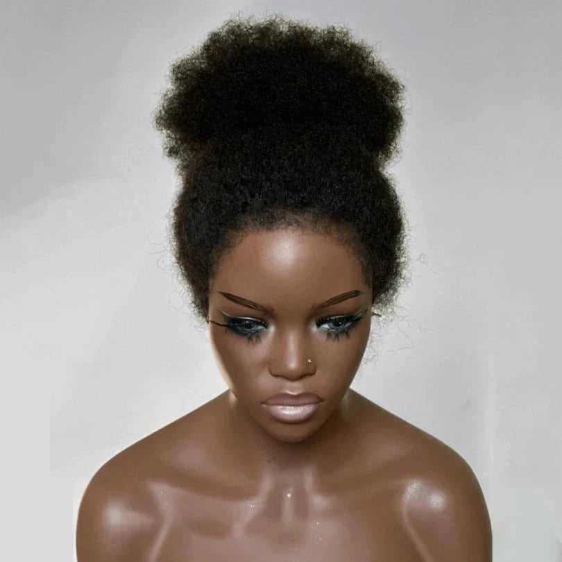 Afro Style Curly Human Hair Lace Front Wigs With Natural Hairline