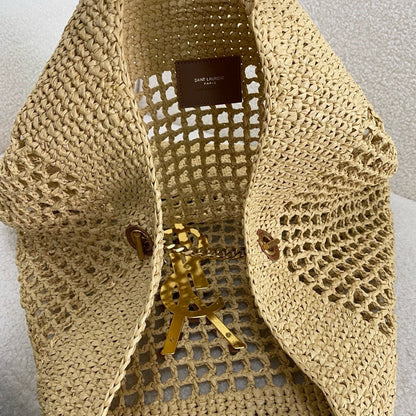 SAINT LAURENT YSL Raffia Icare Tote Bag