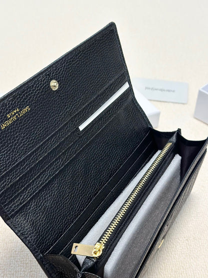 YSL Trend Ladies Wallet Leather Black 19x10cm