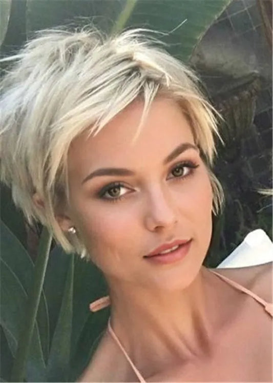 Short Boy Cut Hairstyle Human Hair Wavy Women Wig