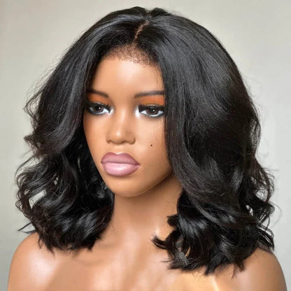 Natural Black Short Layered Wave Bob Wigs