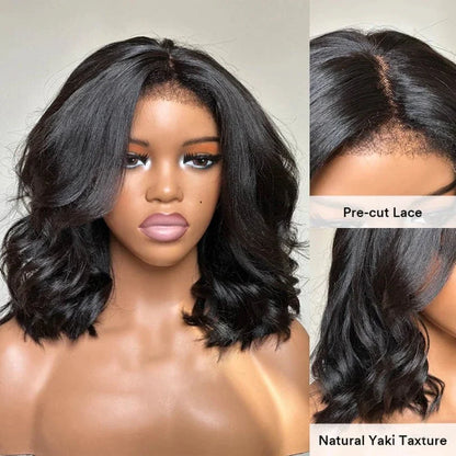 Natural Black Short Layered Wave Bob Wigs